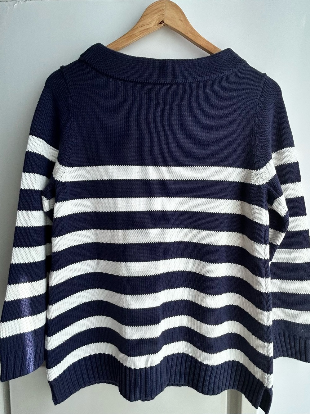 Banana Republic Women’s Navy & White Stripe Boatneck Sweater with 3/4 Sleeves